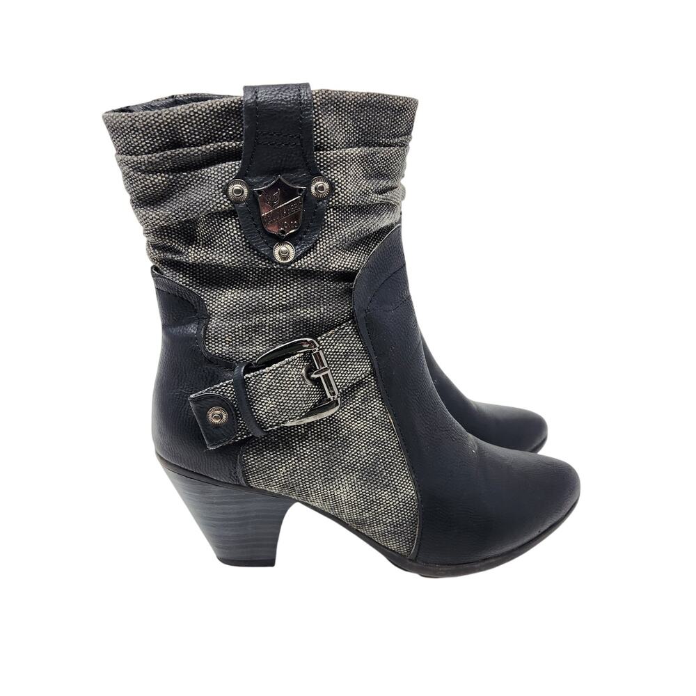 Beauty Heel Black Faux Leather Side Zip Faith 14 Heeled Bootie Ankle Boots Sz 8